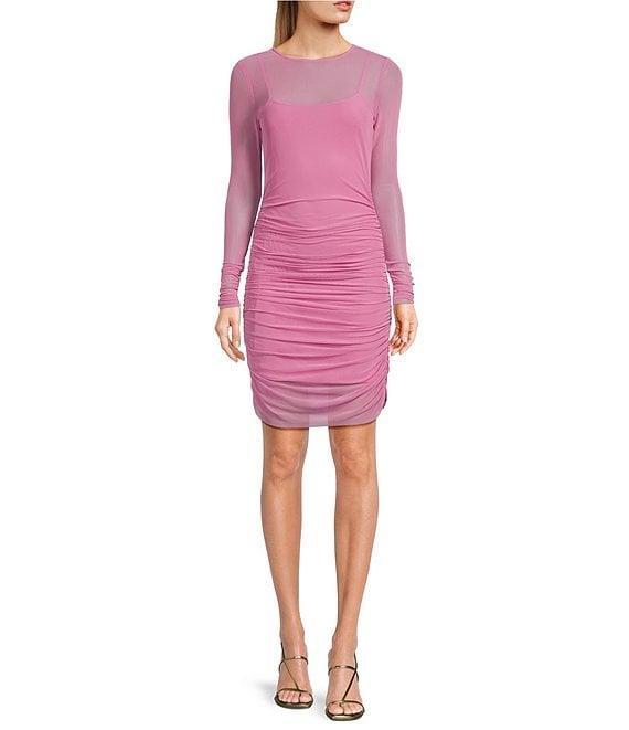 C&V Chelsea & Violet Long Sleeve Shirred Mesh Dress Product Image