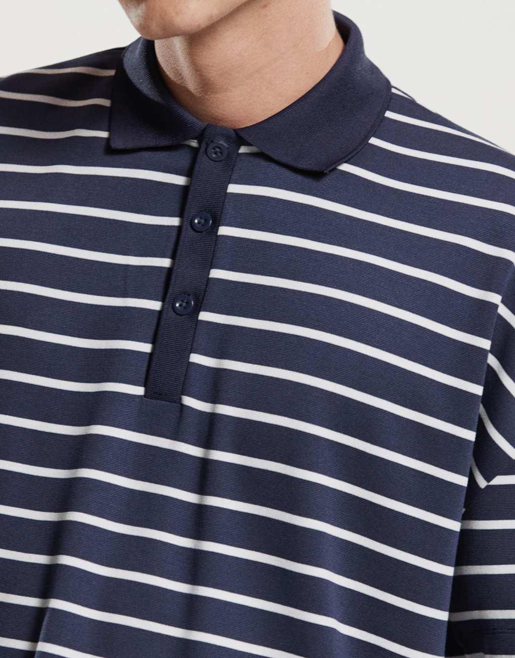 ASOS DESIGN oversized crop dropped shoulder polo in navy and white stripe Product Image