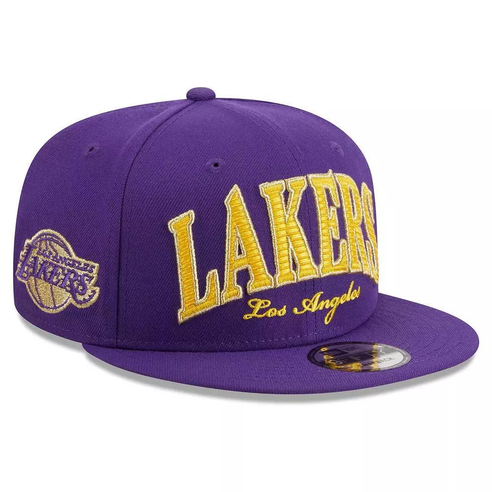 Men's New Era Purple Los Angeles Lakers Golden Tall Text 9FIFTY Snapback Hat Product Image