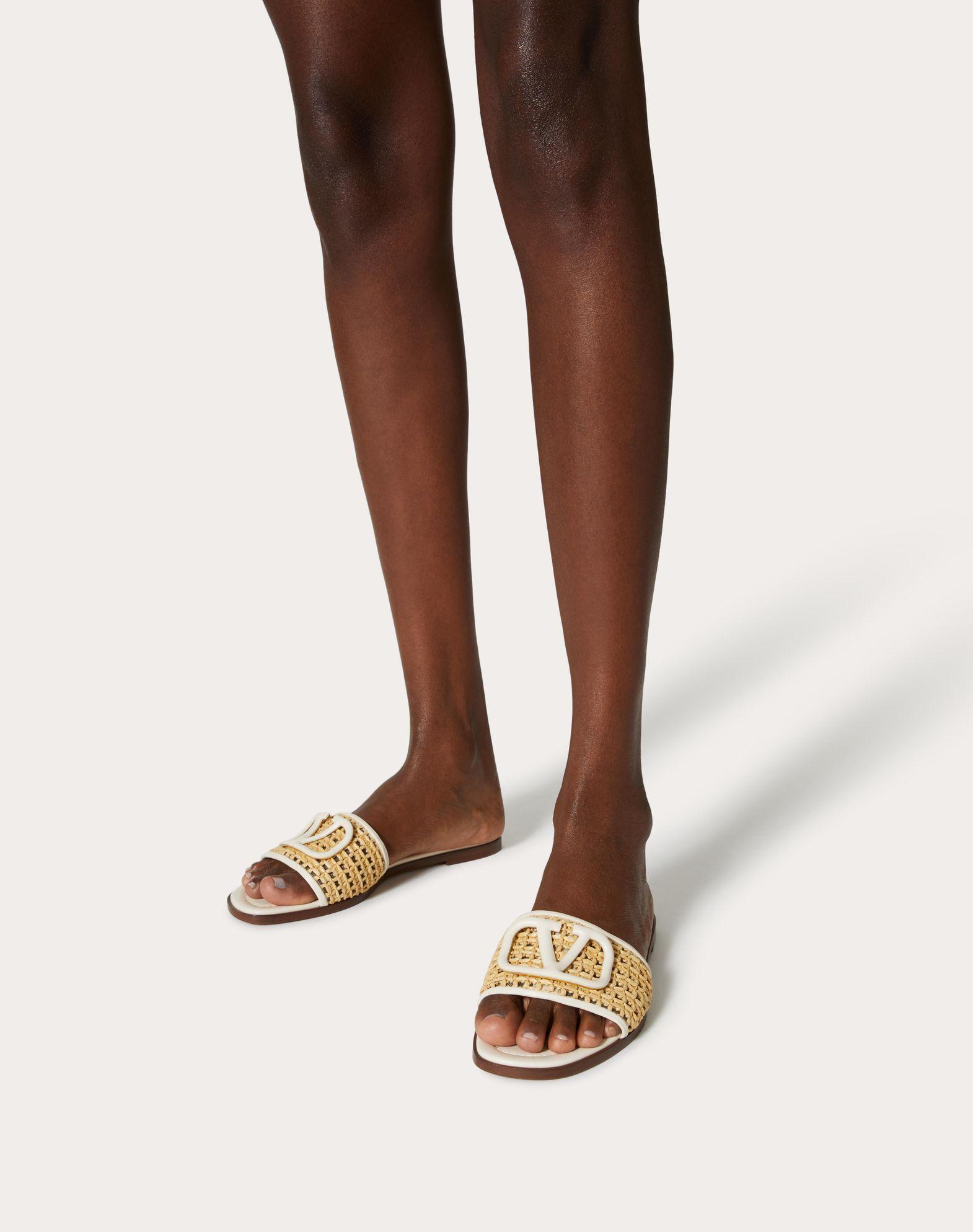 VLOGO SIGNATURE WOVEN RAFFIA SLIDE SANDAL 80MM Product Image
