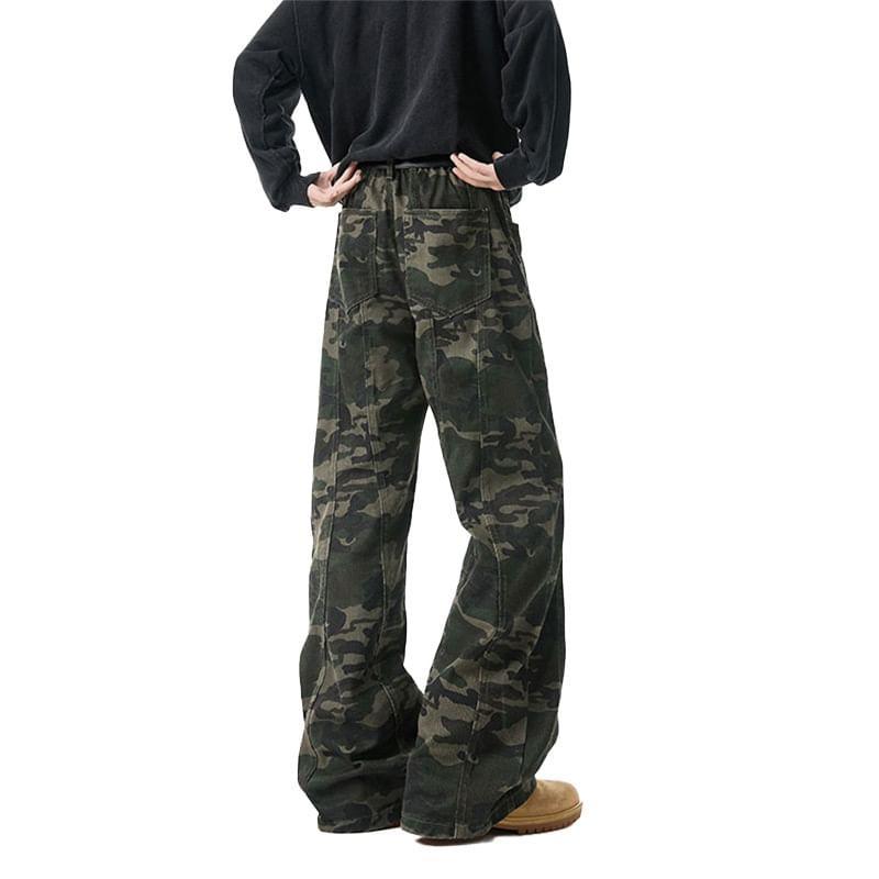 Mid Rise Camouflage Wide Leg Pants Product Image