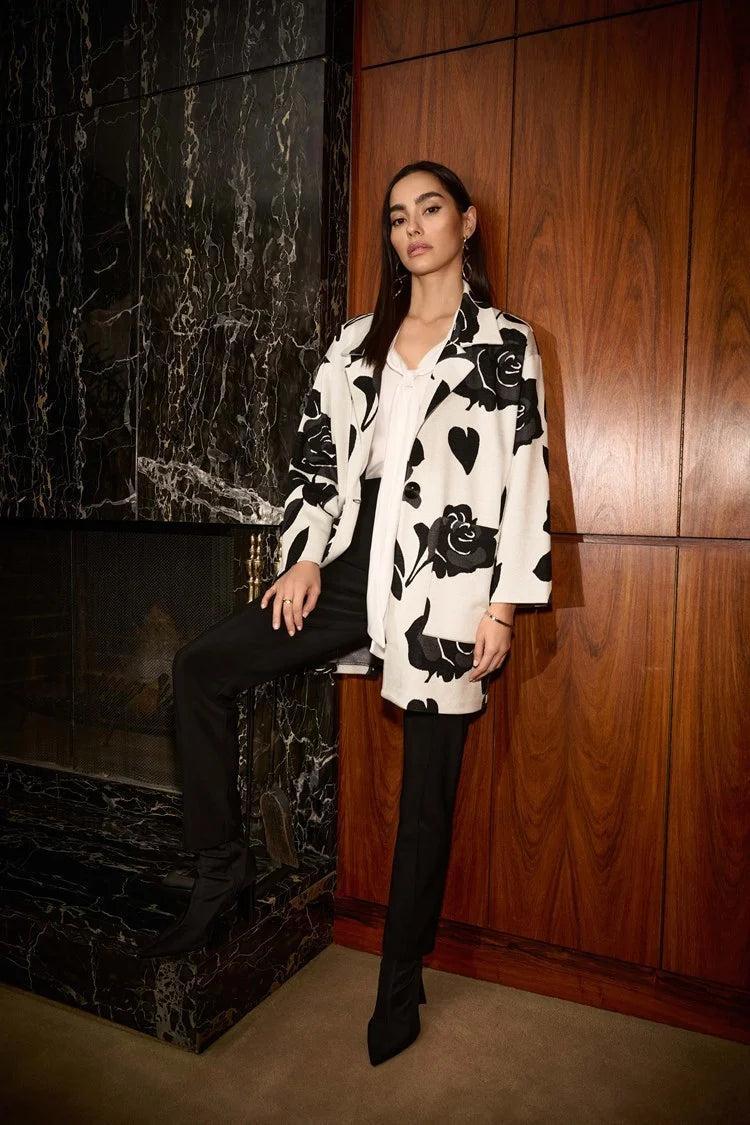 Jacquard Sweater Floral Straight Coat Product Image