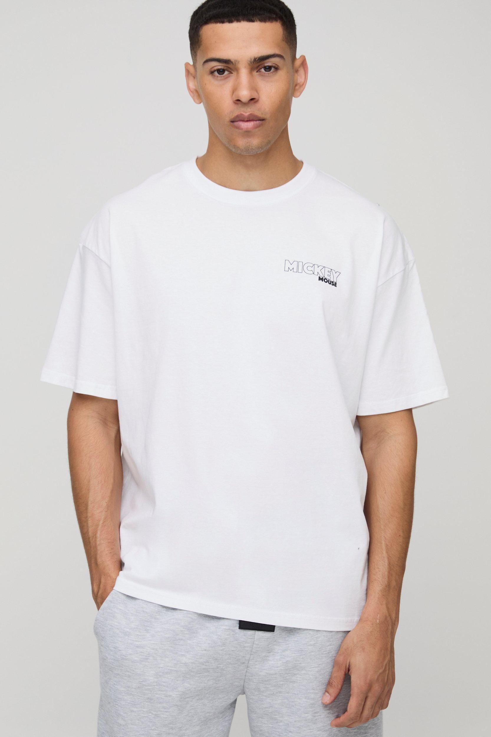 Oversized Extended Neck Disney Mickey Mouse License T-Shirt | boohooMAN USA Product Image