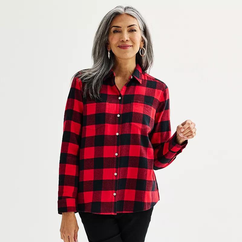 Women's Croft & Barrow® The Extra Soft Plaid Flannel Shirt, Size: XS, Pink Color Plaid Product Image