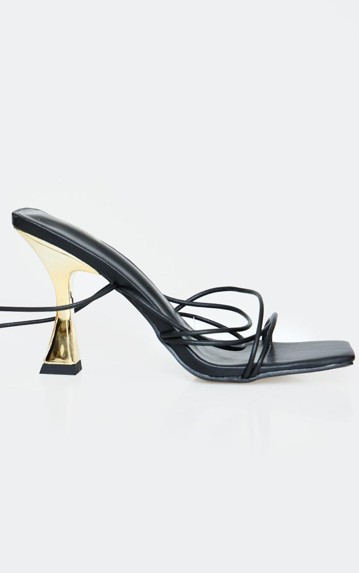 Black Pu Square Toe Strappy Lace Up Heel Sandals Product Image