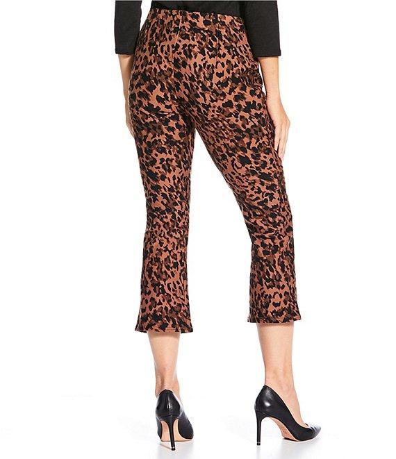 Slim Factor by Investments Ponte Knit Rawhide/Black Leopard No Waist Kick Flare Crop Split Hem Pants Product Image