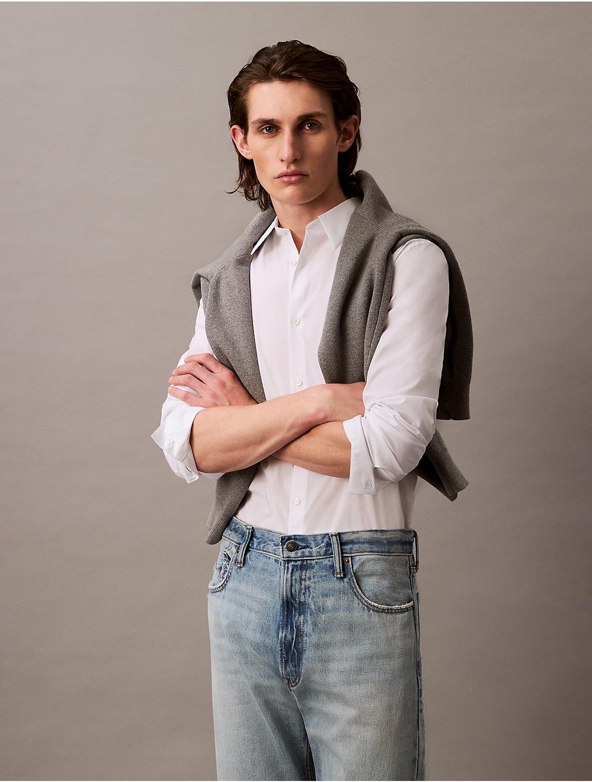 Calvin Klein Men's Slim Stretch Button-Down Shirt - White - M Product Image