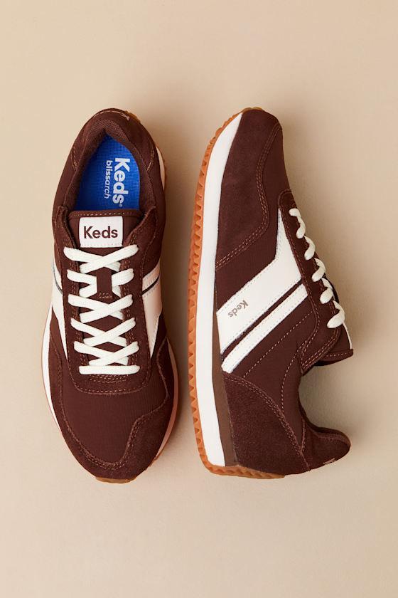 Rena Brown and Cream Suede Leather Lace-Up Sneakers Product Image