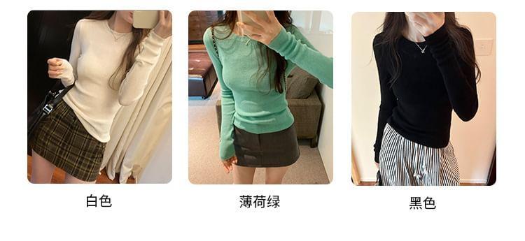 Long Sleeve Round Neck Plain Knit Top Product Image