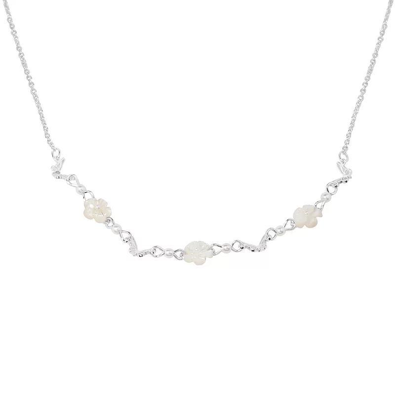 LC Lauren Conrad Silver Tone Flowers and Butterfly Necklace, Women's, Multi Product Image