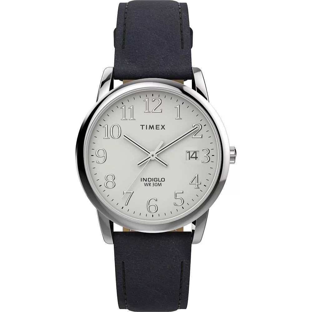 Timex® Men's Easy Reader® Leather Strap Watch - TW2W54300JT, Size: 35 mm, Black Product Image