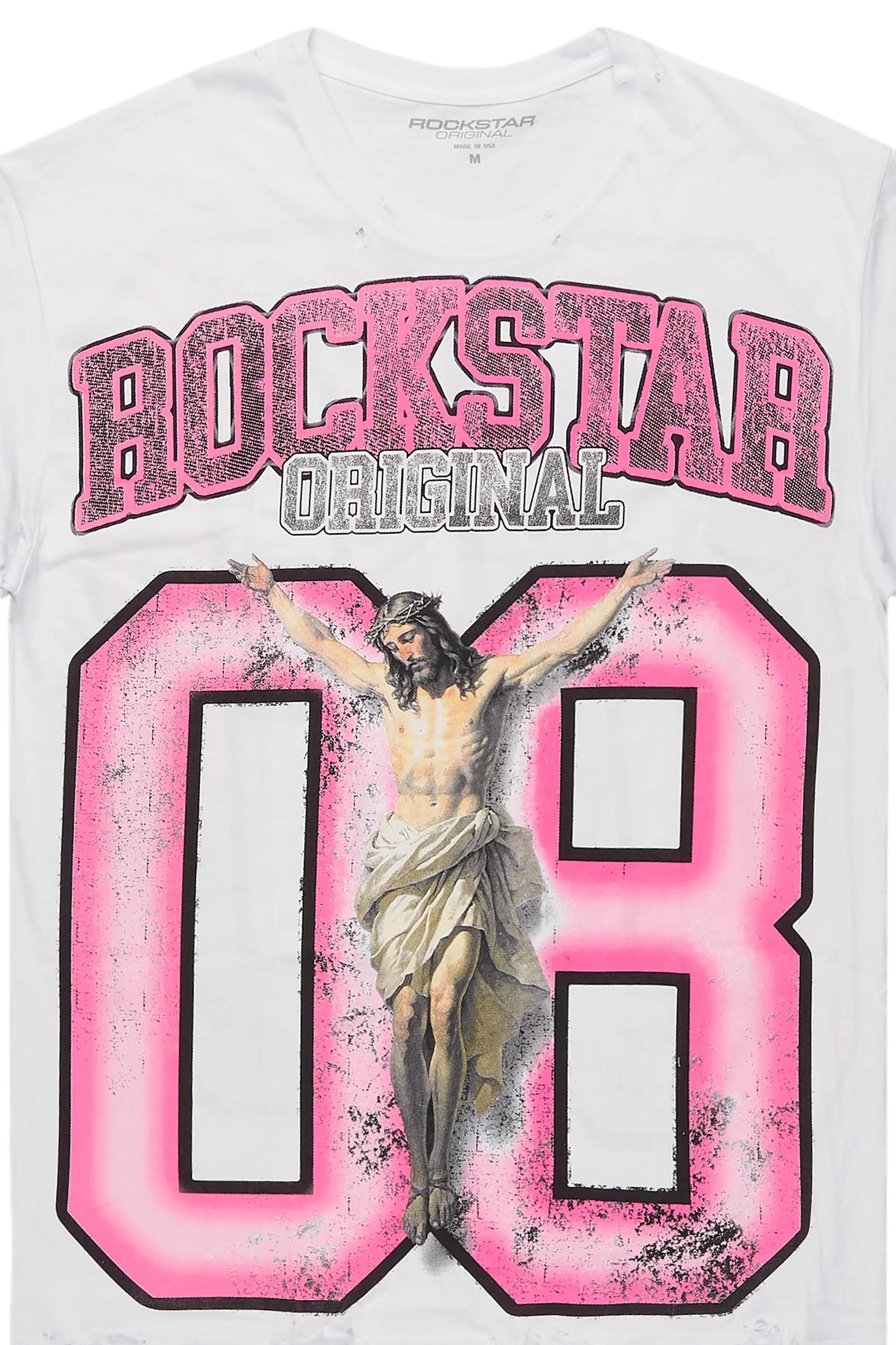 Tariqa White/Pink Oversized T-Shirt Female Product Image