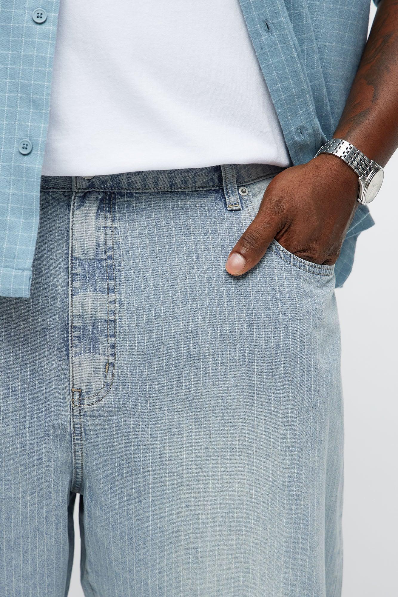 Baggy Contrast Distressed Jeans - Medium Blue Wash Product Image