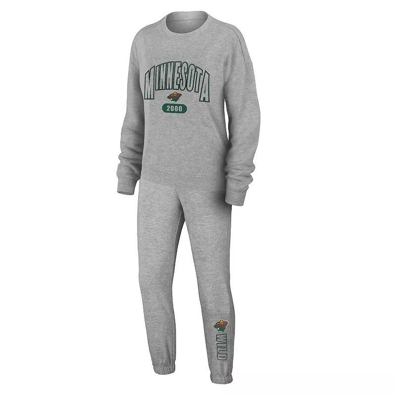 Women's WEAR by Erin Andrews  Heather Gray New York Giants Plus Size Knitted Tri-Blend Long Sleeve T-Shirt & Pants Lounge Set, Size: 2XL, Grey Product Image