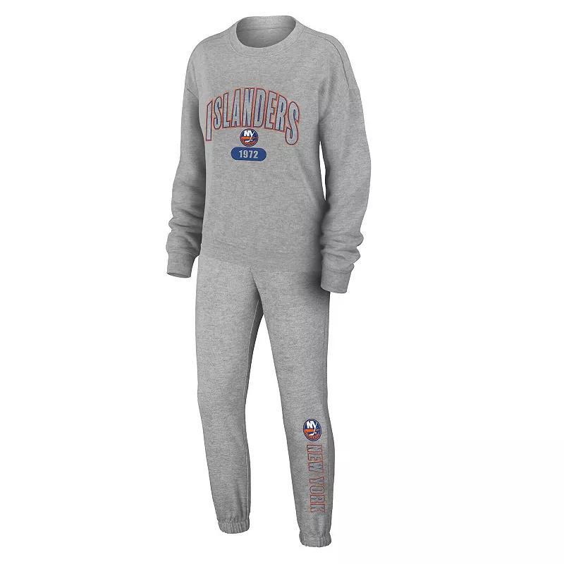 Women's WEAR by Erin Andrews Heather Gray Tampa Bay Buccaneers Knit Long Sleeve Tri-Blend T-Shirt & Pants Sleep Set, Size: XL, Grey Product Image