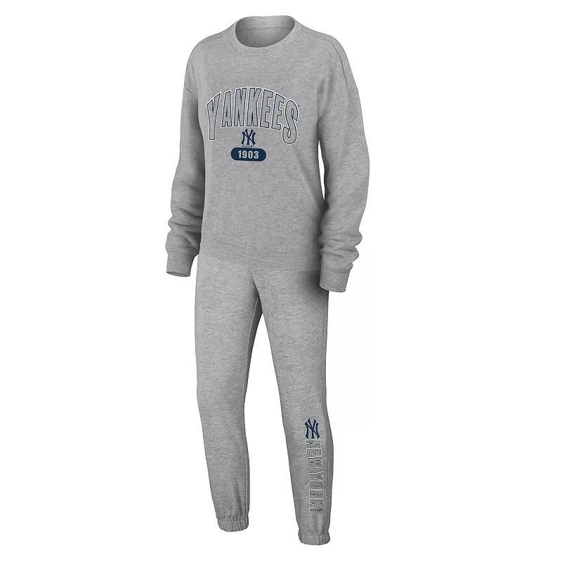 Women's WEAR by Erin Andrews  Heather Gray New England Patriots Plus Size Knitted Tri-Blend Long Sleeve T-Shirt & Pants Lounge Set, Size: 1XL, Grey Product Image
