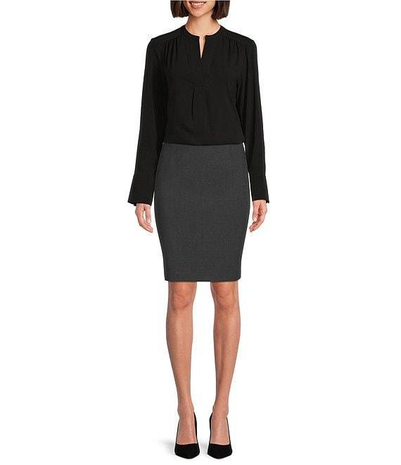 Calvin Klein Solid Crepe de Chine Split V-Neck Long Sleeve Blouse Product Image