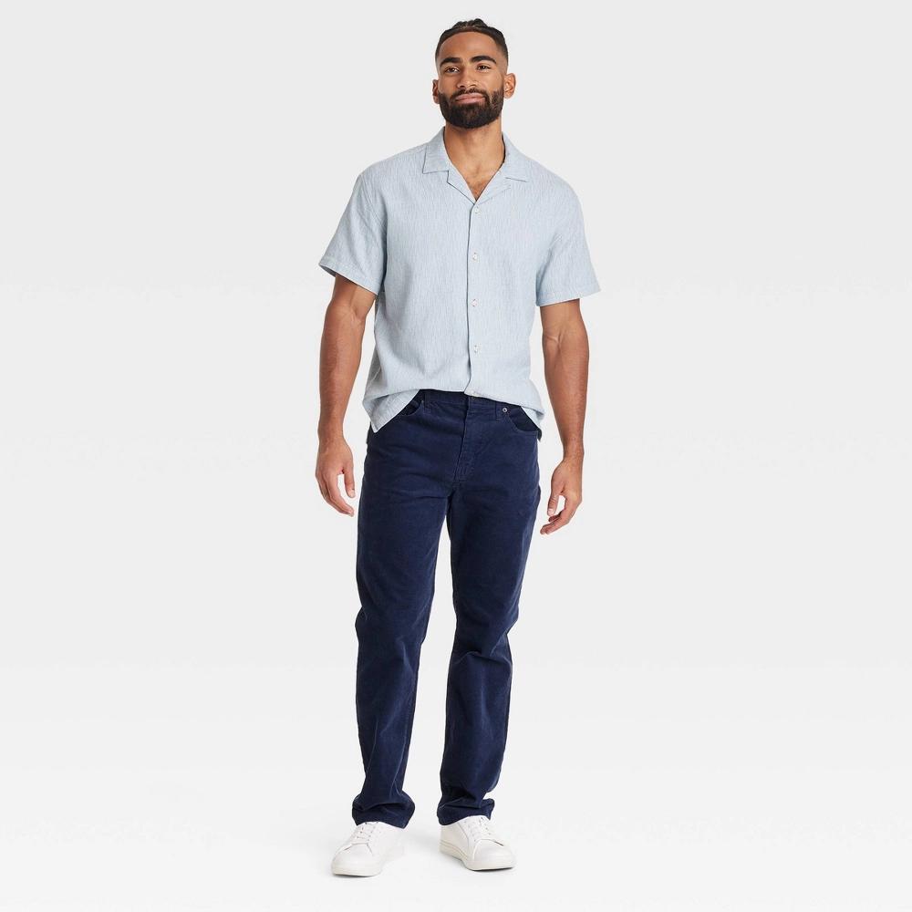 Men's Short Sleeve Slub Camp Button-Down Shirt - Goodfellow & Co™ Light Blue L: Cotton Blend, Front Placket Product Image