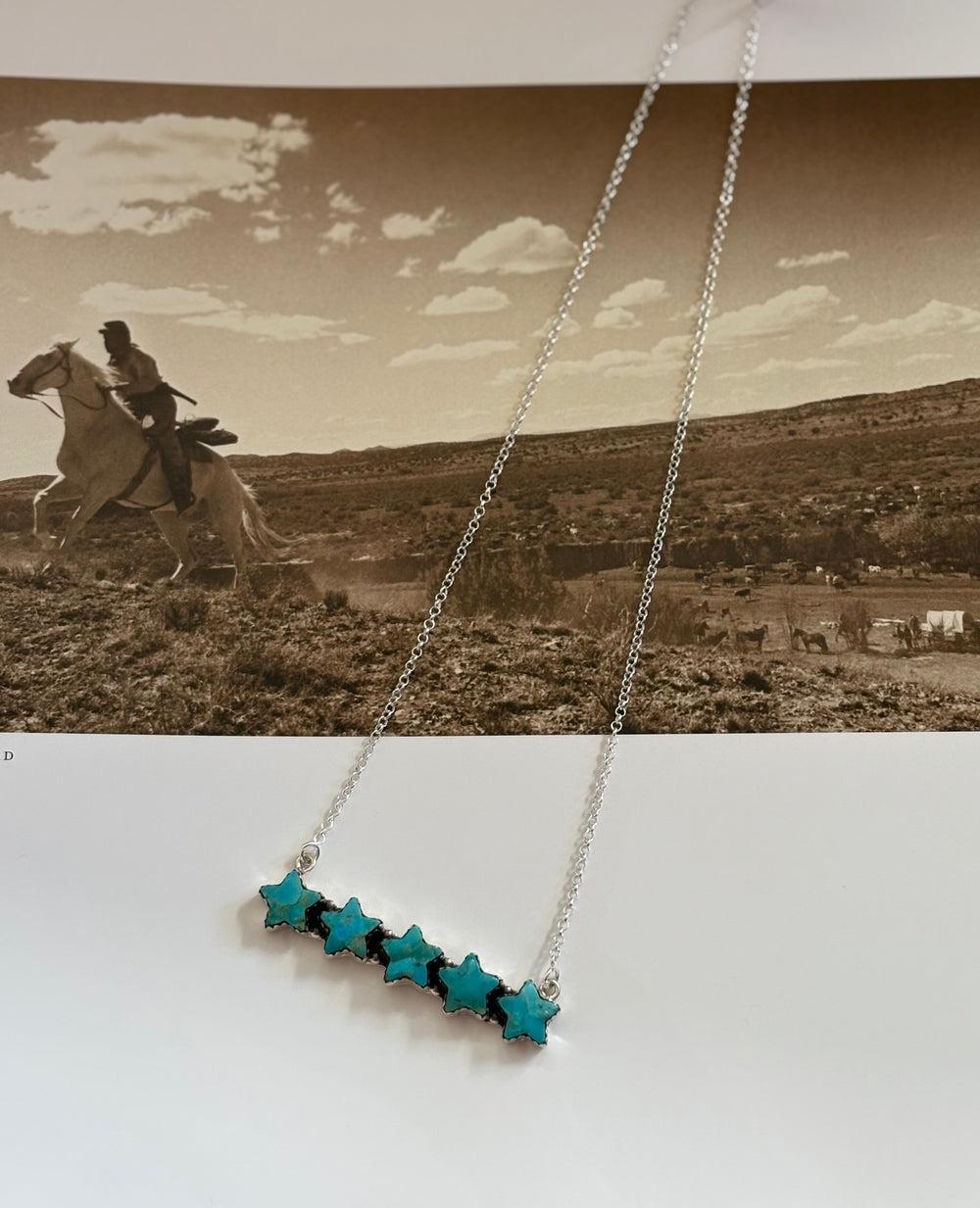 Kingman Turquoise Star Cluster Bar Sterling Silver Hada Necklace Product Image
