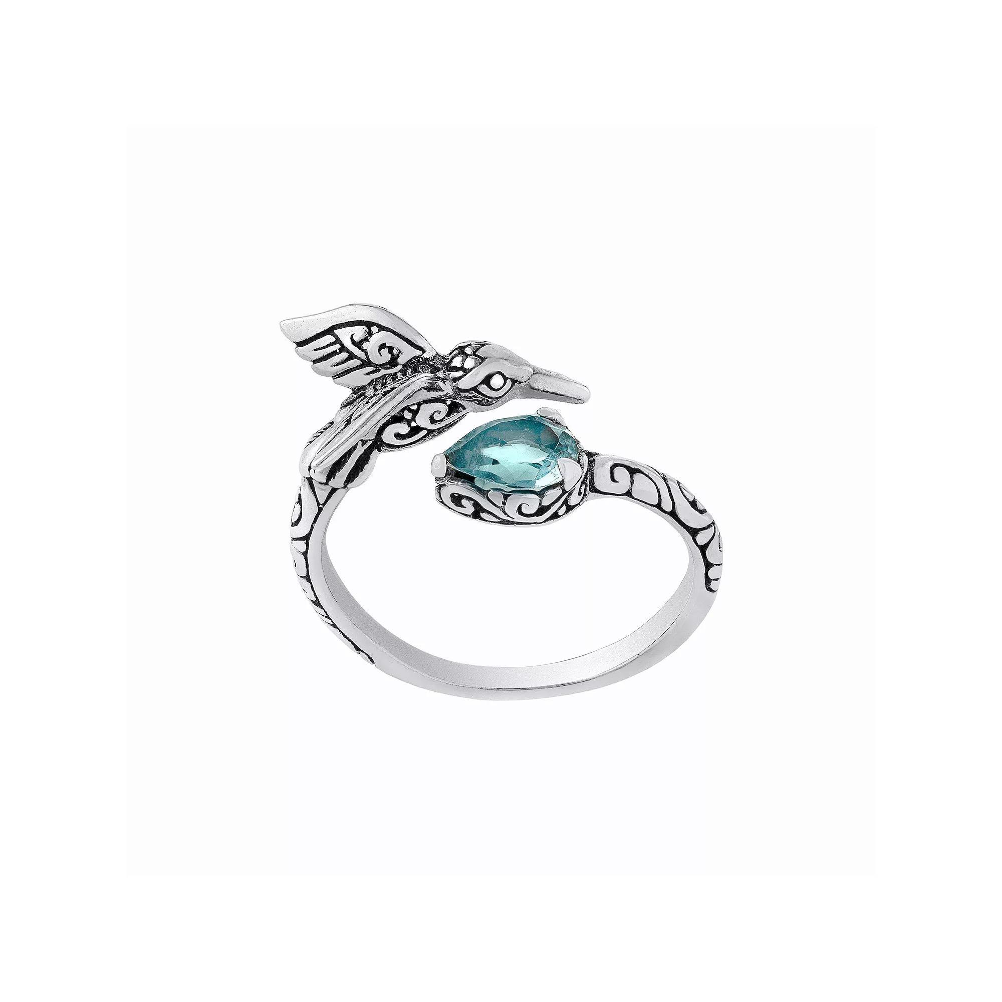 Athra NJ Inc Sterling Silver Blue Topaz Hummingbird Bypass Ring, Women's, Size: 7 Product Image