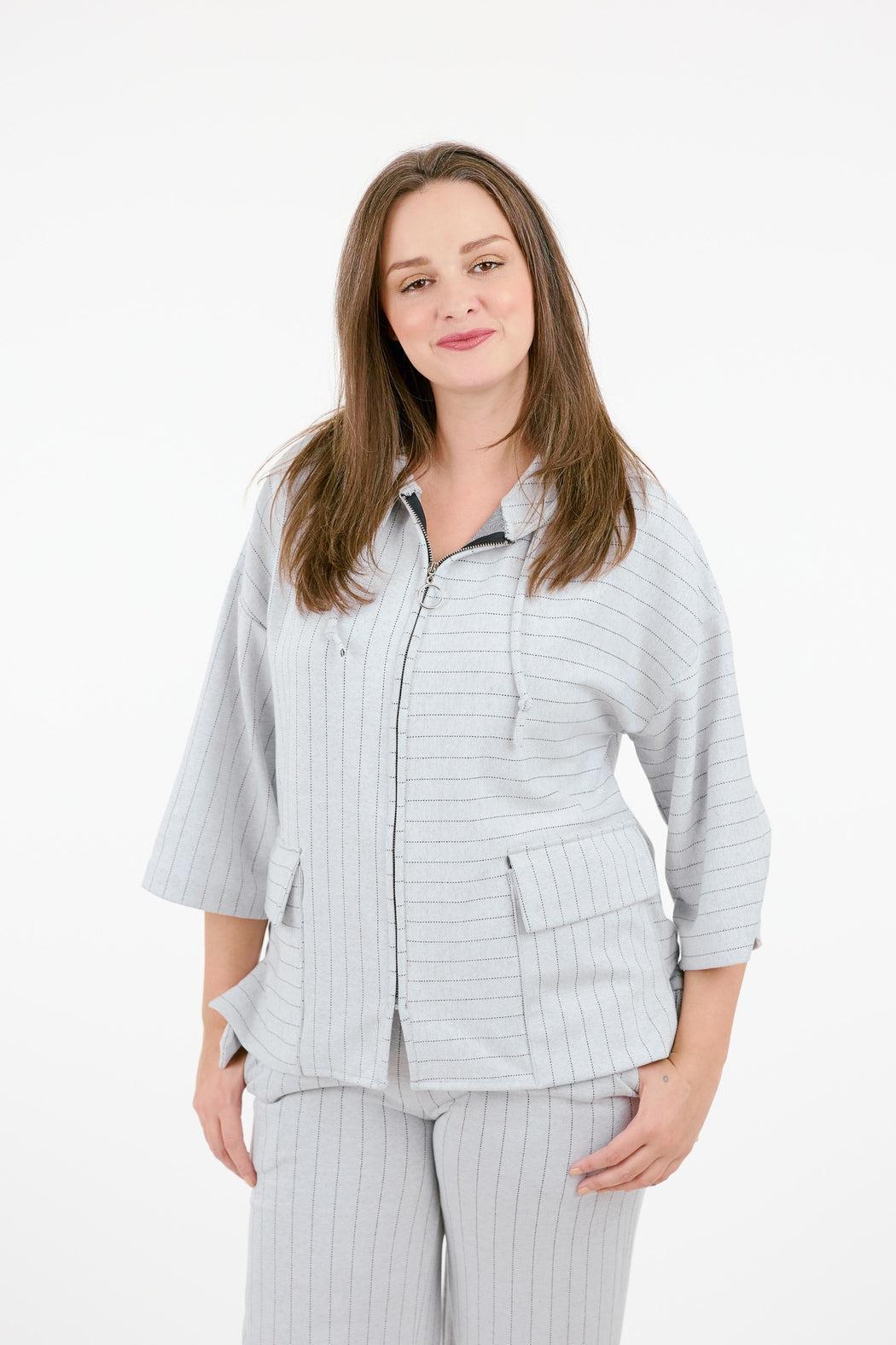 Grey Stripe Hood Jacket Product Image