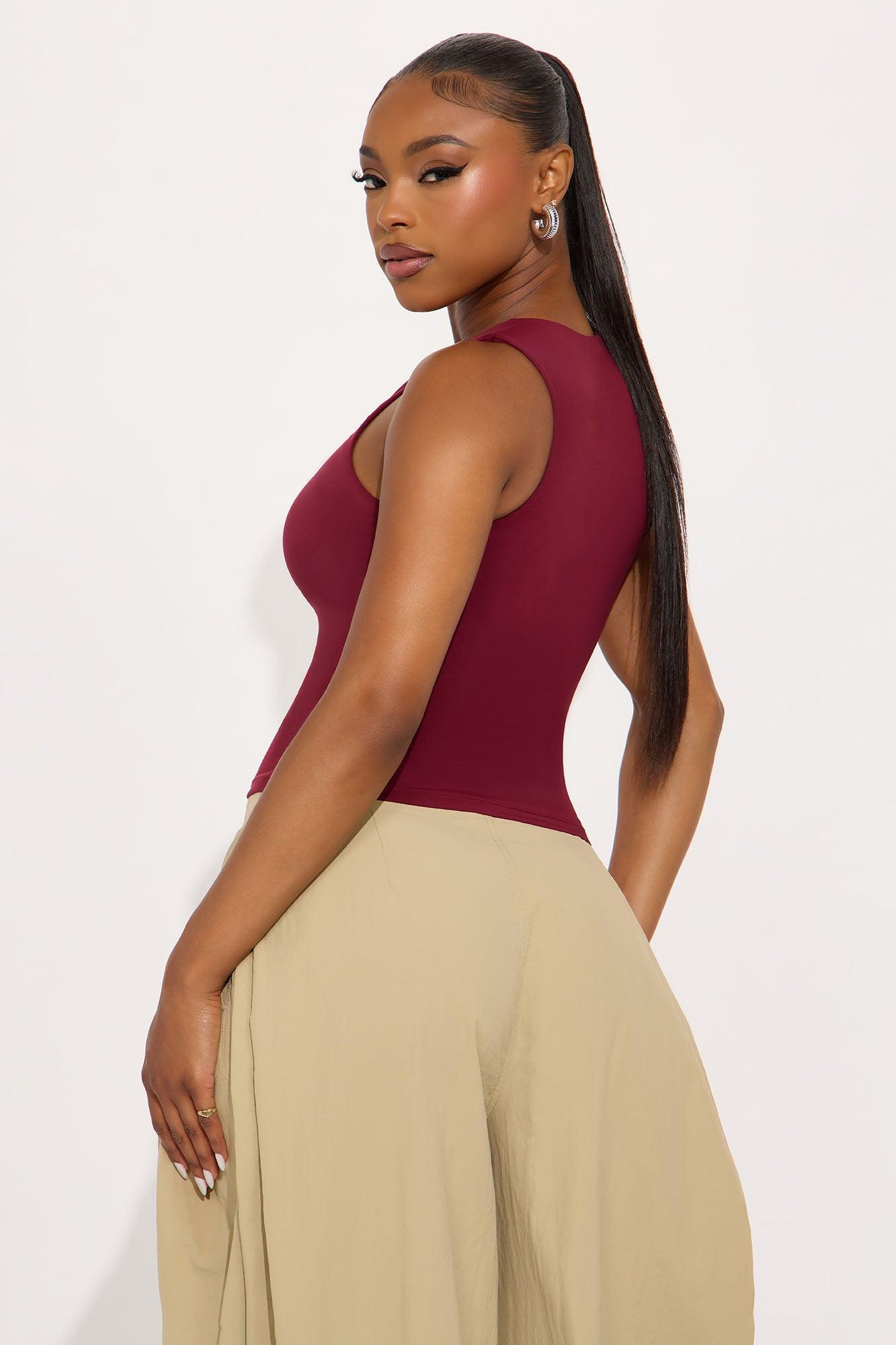 Second Skin Double Lined Zip Front Tank - Wine Product Image
