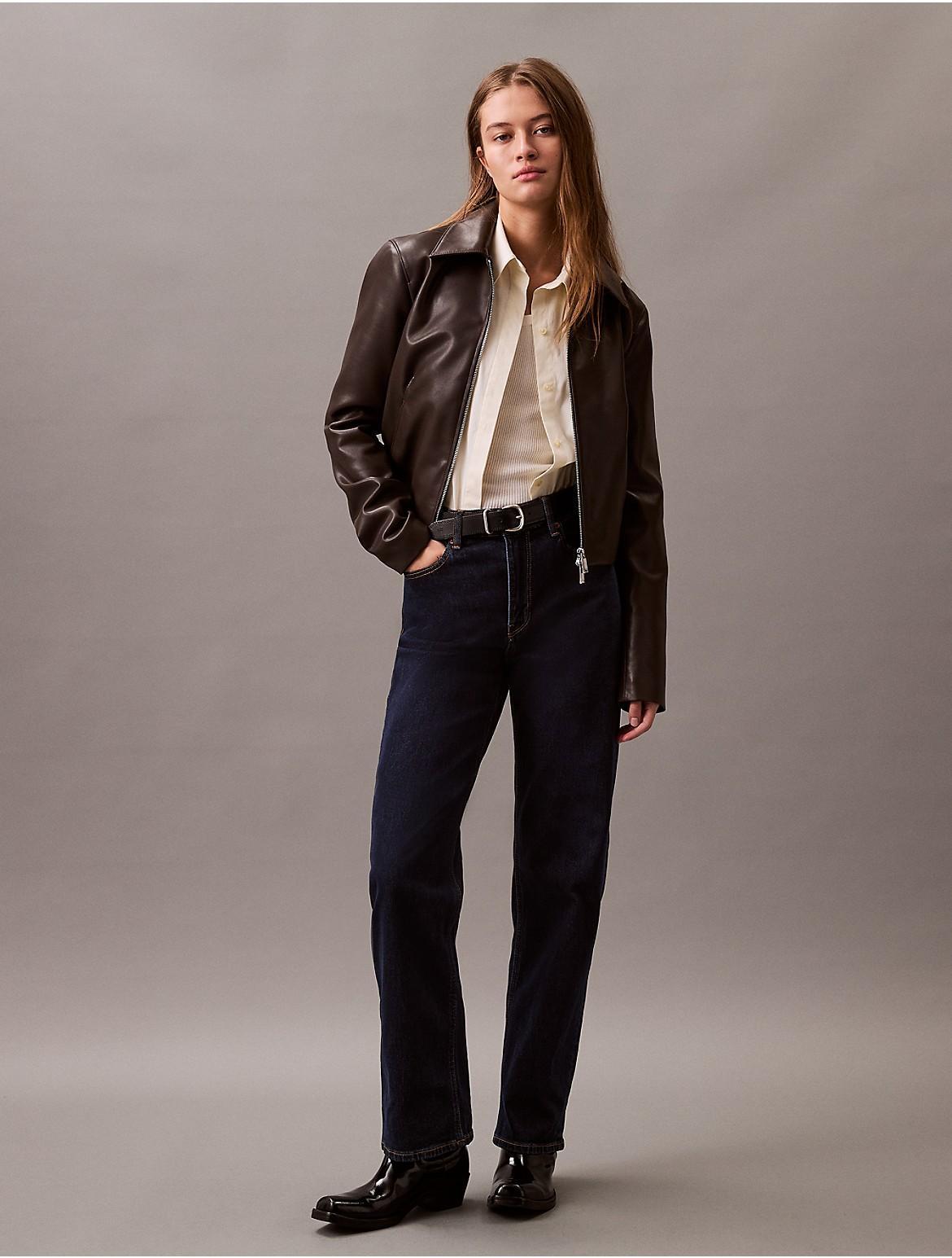 Calvin Klein Women's Faux Leather Zip Biker Jacket - Black - XS Product Image