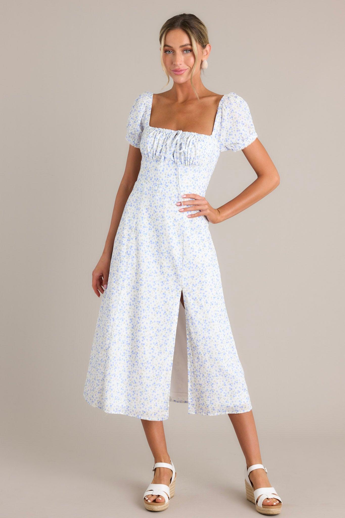 Elegant Moment Blue Floral Midi Dress Product Image
