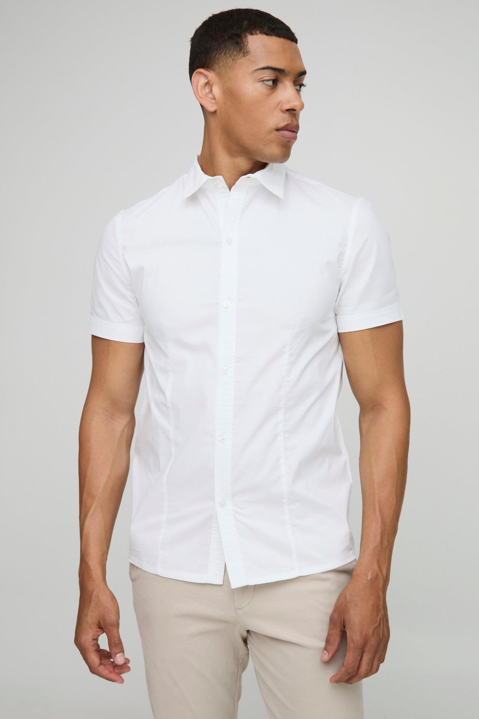 Slim Fit Basic Short Sleeve Collared | boohooMAN USA Product Image