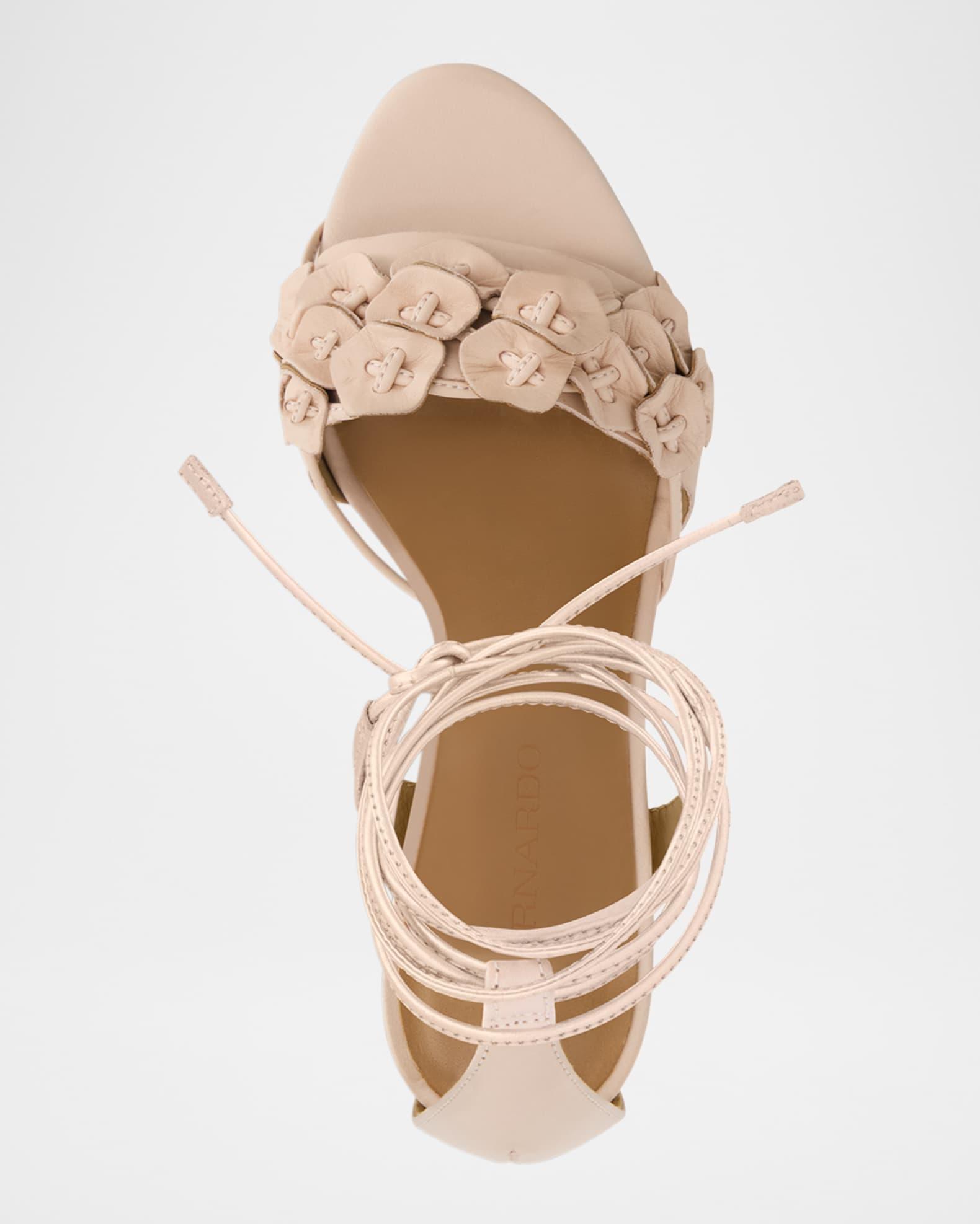 Suede Floral Ankle-Wrap Sandals Product Image