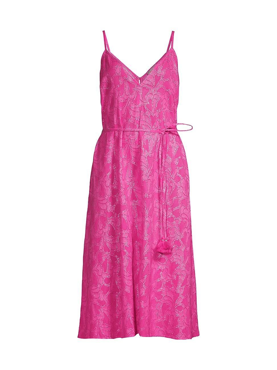 Womens Shimmer Floral Tie-Waist Jacquard Slipdress Product Image