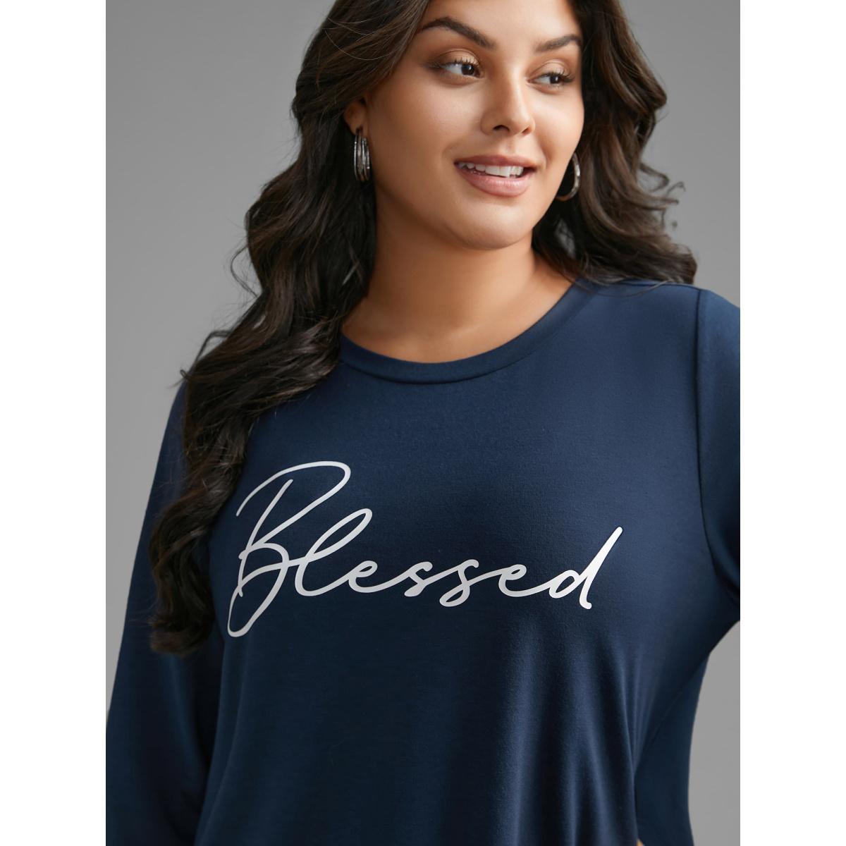 Plus Size Letter Print Crew Neck Sweatshirt Women Midnight Casual Non Round Neck Everyday Sweatshirts BloomChic 26/4X Product Image