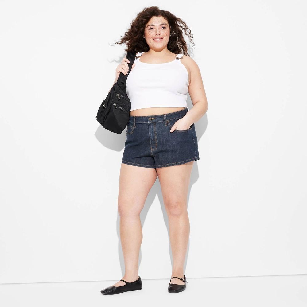 Women's High-Rise Micro Shorts - Wild Fable™ Dark Wash 16: Cotton Blend, Recycled Materials, Stretch, Belt Loops Product Image