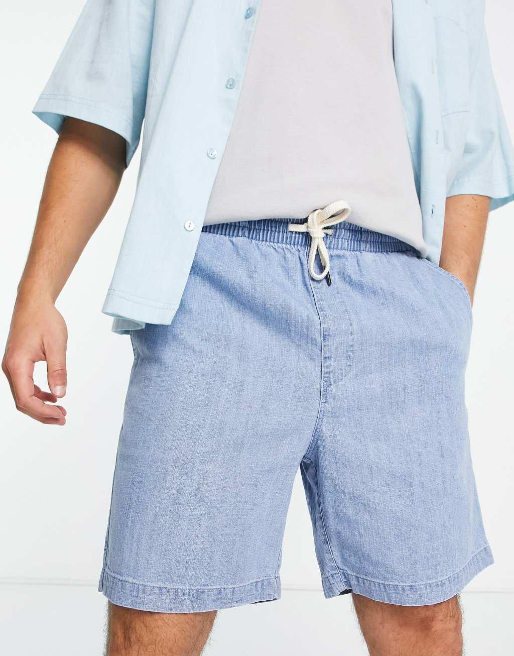 Farah redwald stone wash denim shorts in blue  Product Image