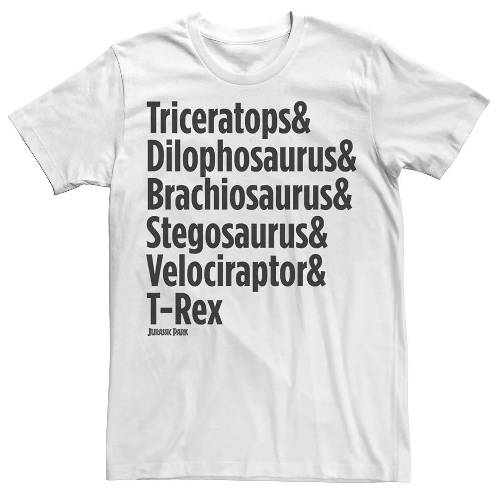 Men's Jurassic Park Dinosaur Name Types Tee, Size: XL, White Product Image