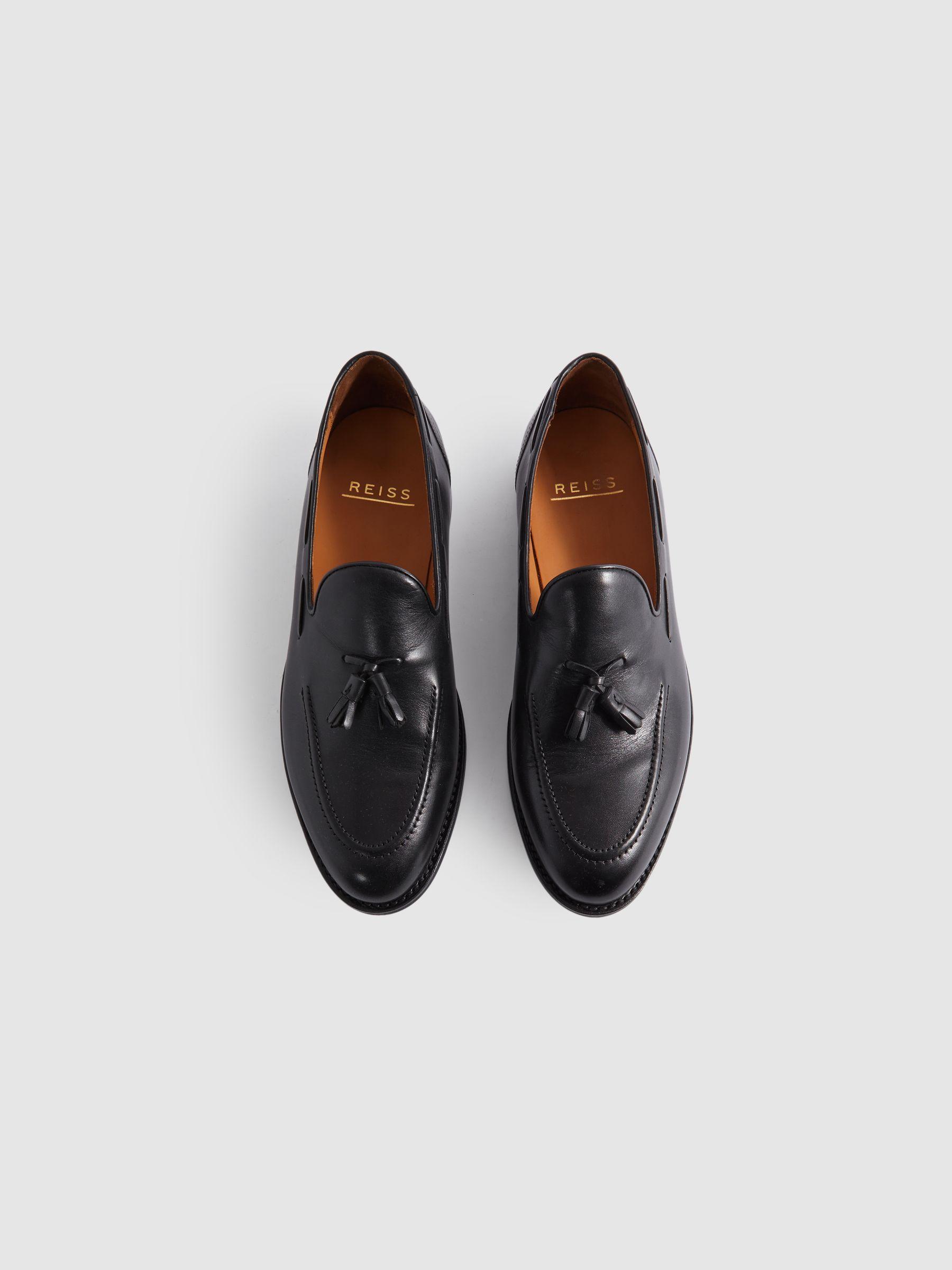 Leather Tassel Loafers in Black Product Image