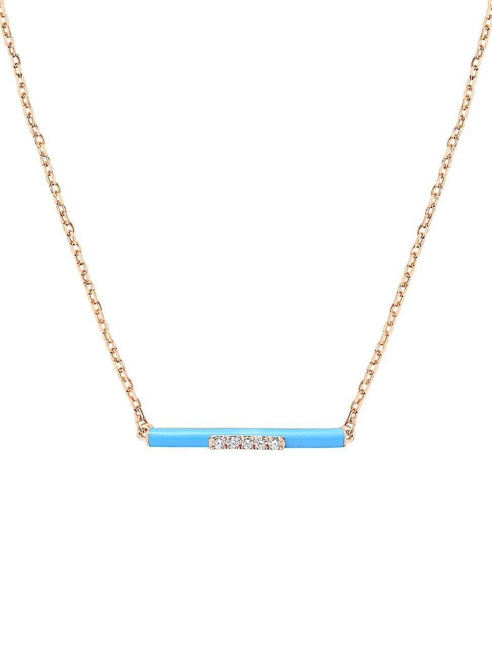 Womens Marbella 14K Rose Gold, Light Blue Enamel, & Diamond Bar Pendant Necklace Product Image