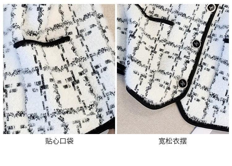 V-Neck Plaid Contrast Trim Button-Up Sweater Vest Product Image