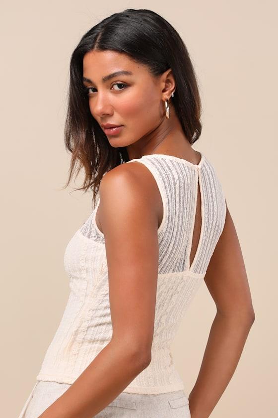 Aleysa Cream Floral Lace Tank Top Product Image