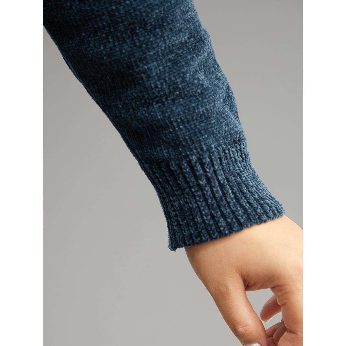 Plus Size Turtle Neck Plain Rib Knit Pullover Cyan Women Casual Long Sleeve Lapel Collar Dailywear Pullovers BloomChic 22-24/3X Product Image