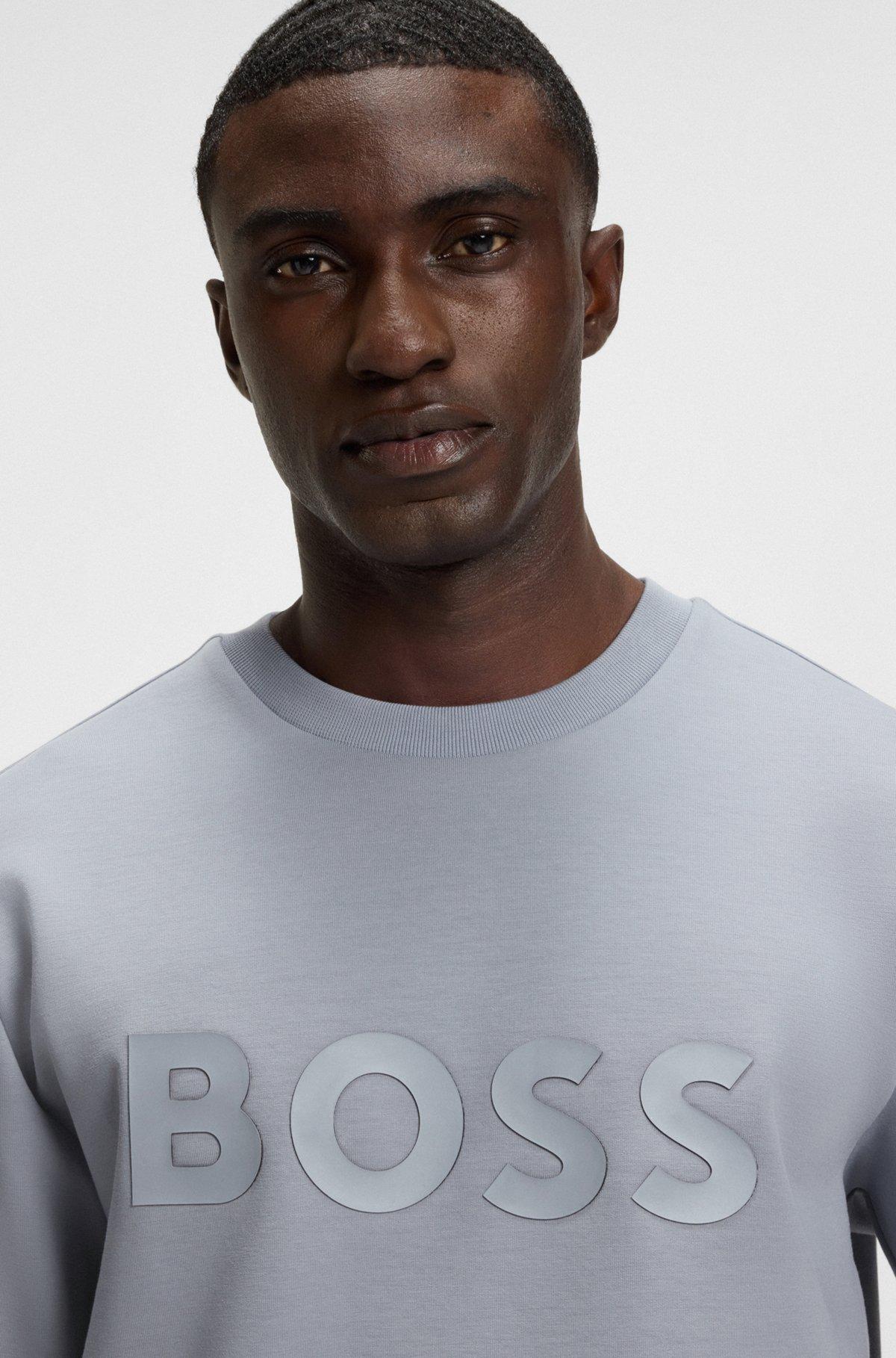 BOSS - Stretch-cotton sweatshirt with sandwich logo - Dark Grey Product Image
