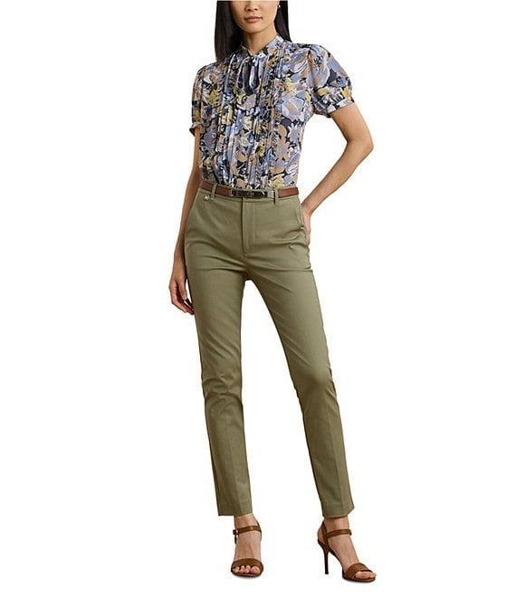 Lauren Ralph Lauren Stretch Flat Front Mid Rise Straight Ankle Pants Product Image
