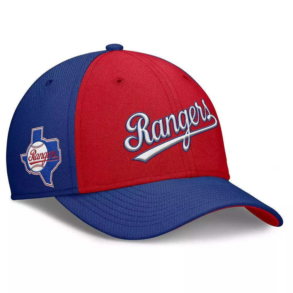 Men's Nike Royal/Red Texas Rangers Rise Swoosh Performance Flex Hat, Size: Small/Medium, Blue Product Image