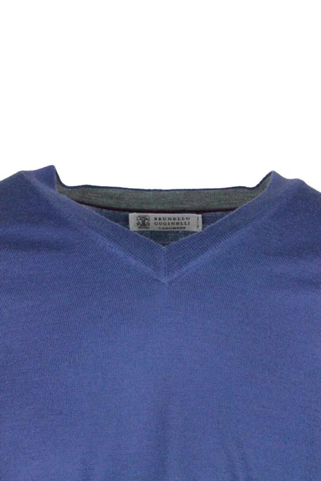 BRUNELLO CUCINELLI Long-sleeved V-neck Sweater In Light Blue Product Image