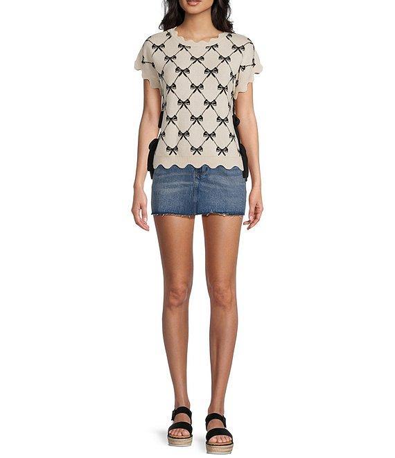 Blu Pepper Bow Pattern Knit Short Sleeve Tie Side Sweater Product Image