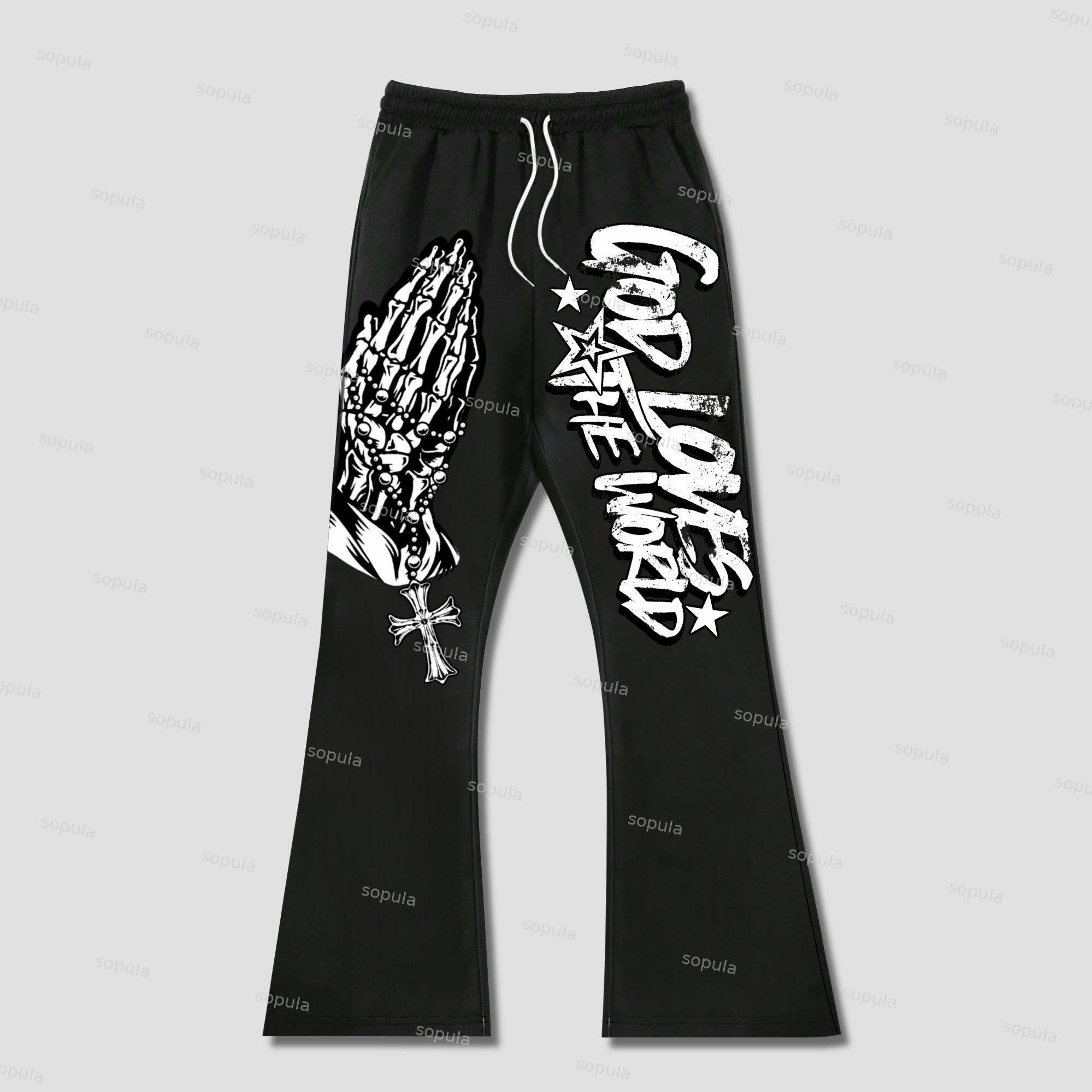 Sopula God Loves The World Graphics Flared Sweatpants Product Image