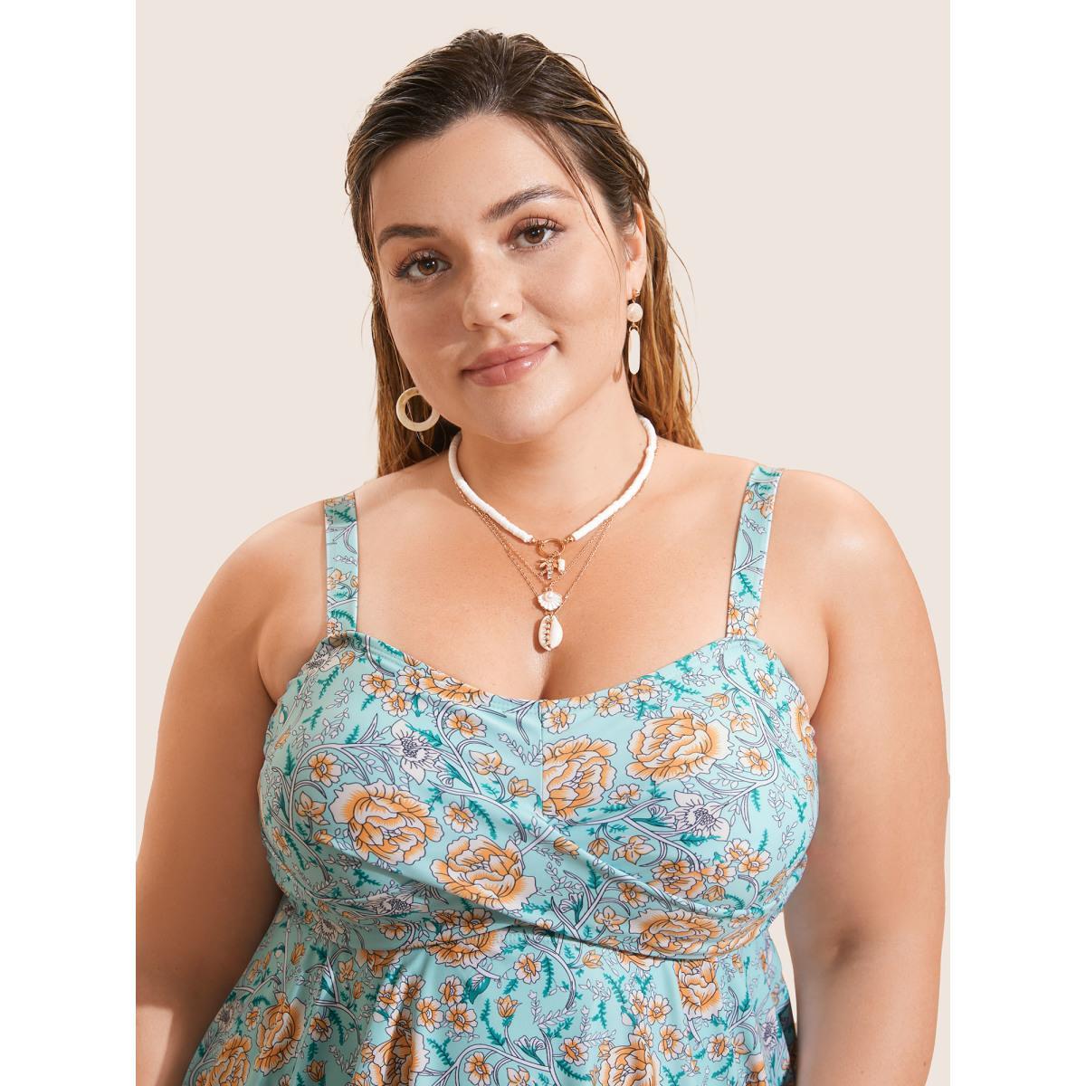 Plus Size Bandana Print Crossover Adjustable Straps Swim Dress Women's Swimwear Mint Beach Bodycon Deep V-neck High stretch Curve Swim Dresses BloomChic 18-20/2X Product Image