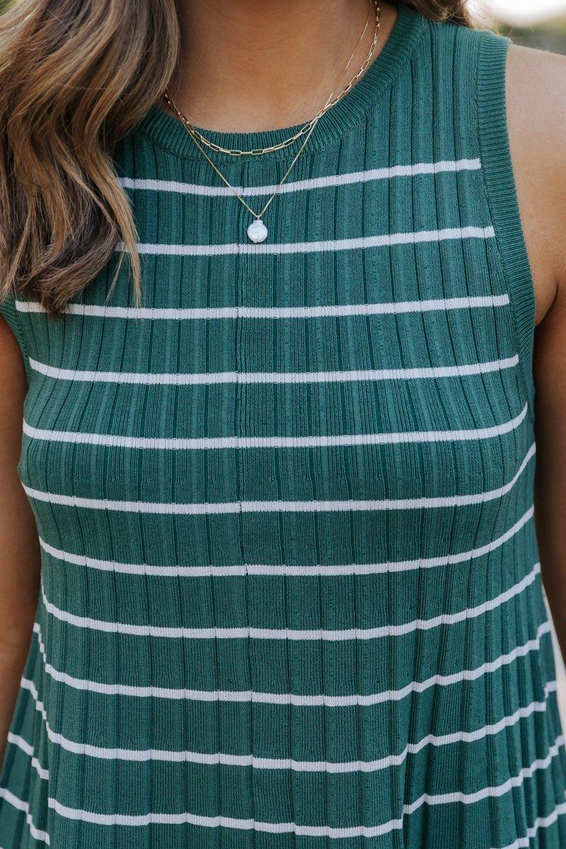 Green Stripe Pleated Mini Dress-FINAL SALE Product Image