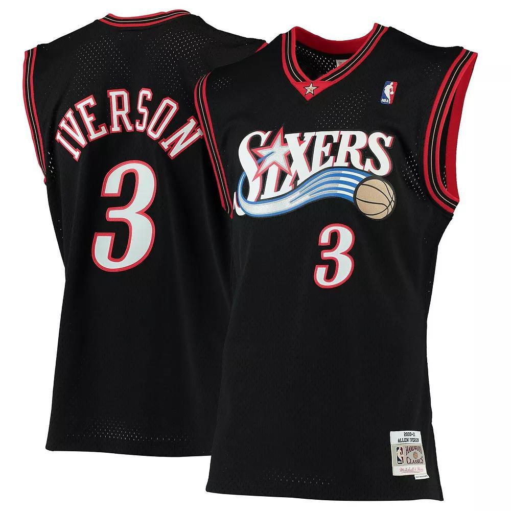Mens Mitchell & Ness Allen Iverson Black Philadelphia 76ers Hardwood Classics Swingman Jersey Product Image