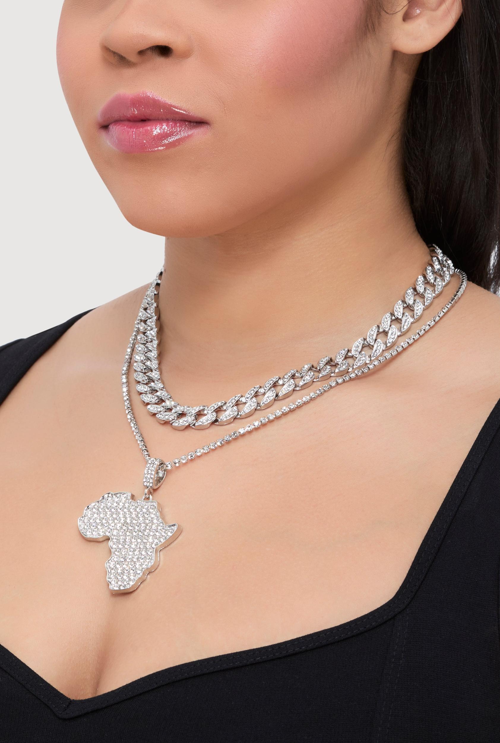 Africa Pendant Layered Chain Link Tennis Necklace Female Product Image